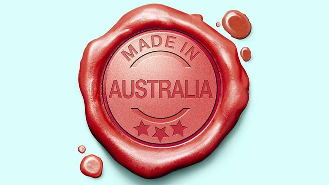red made in australia stamp blue bg
